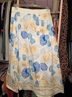 NWT LOFT Blue & Beige Shell Print Maxi Skirt